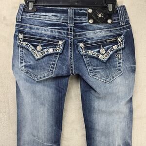 Miss Me Jeans Womens 25 ( 28x33 ) Boot Embroidered Bling Rhinestones STAINED
